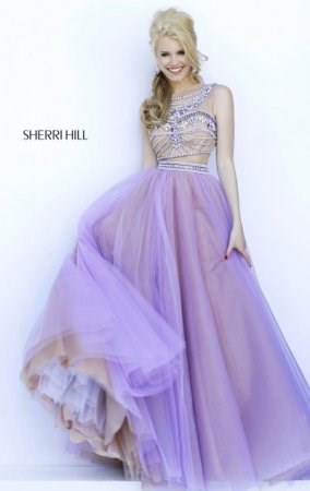 Sherri Hill 11271 Lilac Two-Piece Beaded Layered Long Evening Dress Discount