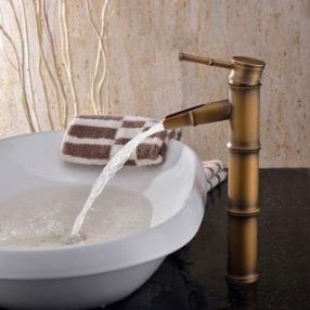 Bamboo Shape Design Bathroom Sink Faucet with Antique Brass Finish  At FaucetsDeal.com