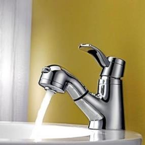 Chrome Finish Solid Brass Pull Out Bathroom Sink Faucet--Faucetsmall.com