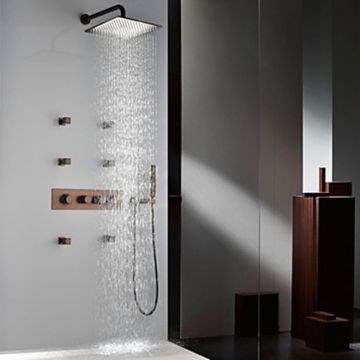 Antique Brass Rainfall Thermostatic Orb Finish Shower Faucet Set--Faucetsmall.com