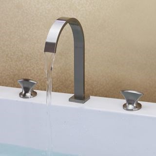 Contemporary Waterfall Brass Nickel Brushed Bathroom Sink Faucets--Faucetsmall.com