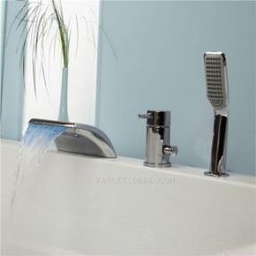 LED Waterfall Chrome Finish Contemporary Tub Faucet with Hand Shower--Faucetsdeal.com