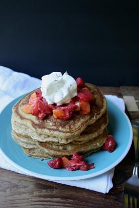 Fluffy Multigrain Pancakes with Strawberry-Peach Compote Recipe - ChefDeHome.com