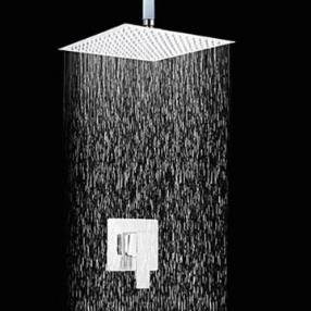 12 Inch Chrome Finish Contemporary Square Slim Design Shower Faucet--Faucetsmall.com