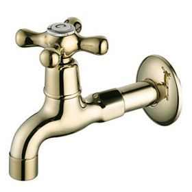 Ti-PVD Finish Wall-Mount Antique Style Brass Gold Bathroom Faucets (Washing Machine Faucets)--FaucetSuperDeal.com