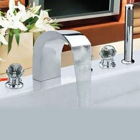 Chrome Finish Contemporary Style Stainless Steel Widespread Bathtub Faucets with Handheld Faucet--Faucetsmall.com