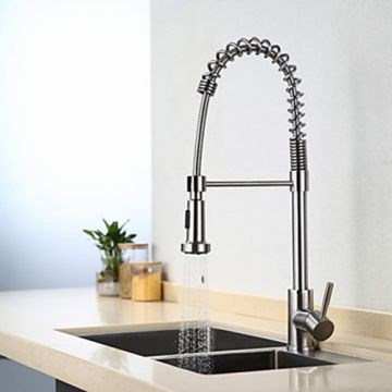 Contemporary Pullout Spray Stainless Steel Spring Nickel Brushed Finish Single Handle Kitchen Faucet--Faucetsmall.com