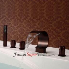 Antique Style Oil-rubbed Bronze Finish Three Handles Bathtub Faucet with Handshower--FaucetSuperDeal.com