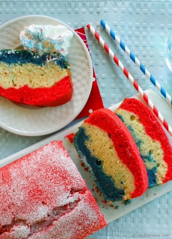 Patriotic Tri-Color Pound Cake Recipe - ChefDeHome.com
