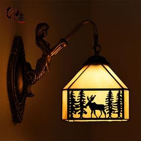 Christmas Deer European Contracted Rural Creative Wrought Iron Wall Lamp Glass Led Wall Lights