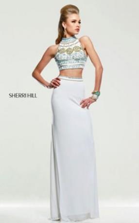  Ivory Sherri Hill 11068 Two-Piece Beads Prom Dress Halter