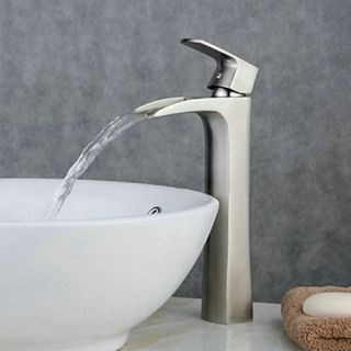 Nickel Brushed Brass Contemporary Centerset Waterfall Bathroom Sink Faucet--Faucetsdeal.com