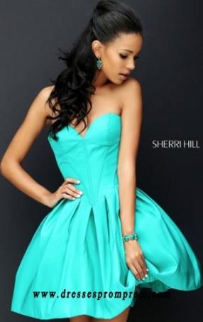 2016 Taffeta Sweetheart Neck Emerald Sherri Hill 50501 A Line Strapless Pleated Short Cocktail Dresses