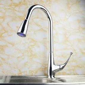 Contemporary Solid Brass Chrome Finish Color Changing LED Kitchen Faucet--Faucetsmall.com