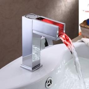 Contemporary LED Waterfall Brass Chrome Bathroom Sink Faucet At FaucetsDeal.com