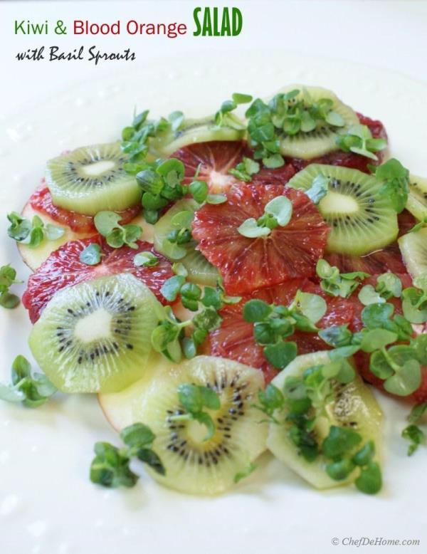 Kiwi, Apple and Blood Orange Salad with Basil Sprouts