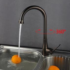 Oil-rubbed Bronze Finish One Hole Single Handle Deck Mounted Rotatable Pullout Spray Kitchen Faucet At FaucetsDeal.com