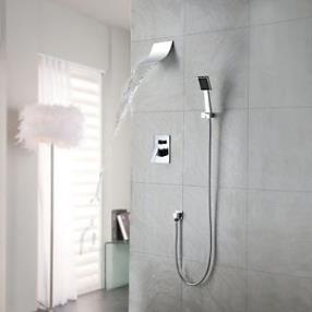 Contemporary Waterfall Shower Faucet with Shower Head and Hand Shower - Wall Mount--Faucetsmall.com