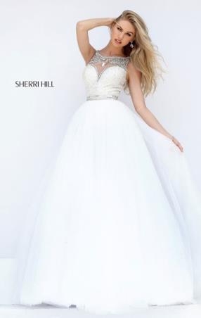 Sherri Hill 50562 Jeweled Embellishments Ivory 2017 Sleeveless Tulle Long A Line Prom Dresses