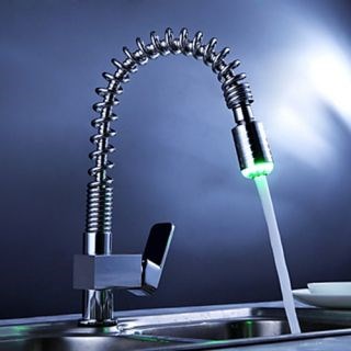 Single Handle Pull Down Kitchen Faucet with Color Changing LED Light--FaucetSuperDeal.com
