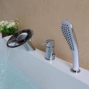Waterfall Handshower Included Brass (Chrome) Bathtub Faucet At FaucetsDeal.com