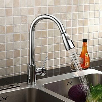Solid Brass Pull Down Kitchen Faucet - Chrome Finish--Faucetsmall.com