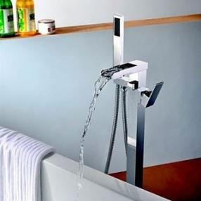Contemporary Handshower Included Floor Standing Brass (Chrome) Bathtub Faucet At FaucetsDeal.com