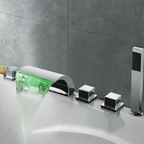 Contemporary Thermochromic LED Chrome Finish Waterfall Bathroom Tub Faucet--Faucetsmall.com