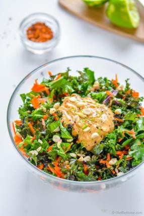 Kale and Carrots Salad with Chili Lime Peanut Dressing Recipe - ChefDeHome.com