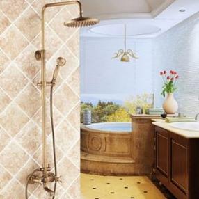Antique Brass Tub Shower Faucet with 8 inch Shower Head--Faucetsdeal.com