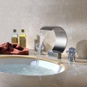 Chrome Ceramic Valve color three sets of  bathroom waterfall sink  faucet at faucetsdeal.com