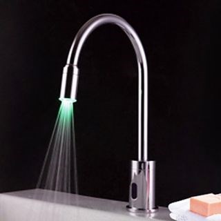 Contemporary Brass LED Sensor Bathroom Sink Faucet (Chrome Finish)--FaucetSuperDeal.com