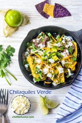 Breakfast Chilaquiles Verde - Roasted Tomatillos Salsa Recipe - ChefDeHome.com