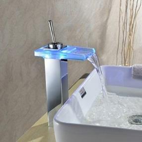 Color Changing LED Waterfall Bathroom Faucet - Chrome Finish--Faucetsmall.com