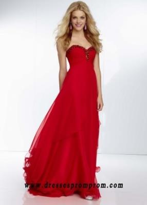 Red Long Open Back Chiffon Dress with Sequined Sweetheart Neck