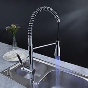 Solid Brass Transitional Kitchen Faucet with Color Changing LED Light--Faucetsdeal.com