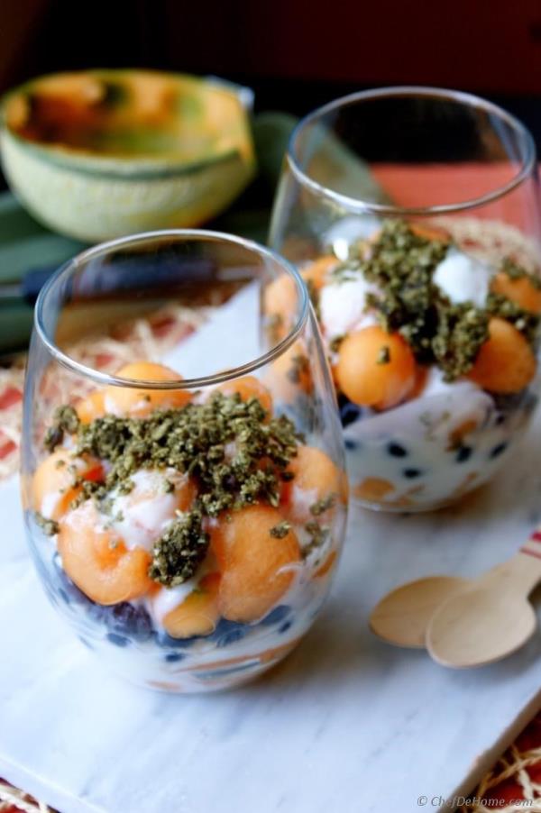 Melon, Blueberry and Yogurt Parfait with Hemp Cereal Recipe - ChefDeHome.com
