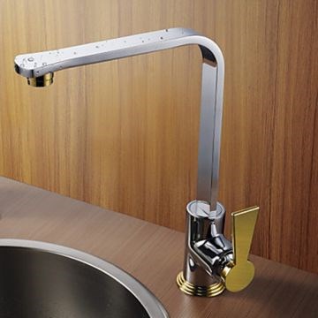 Chrome Finish Gold Handle Right Angled Heightening Kitchen Fauce--Faucetsmall.com