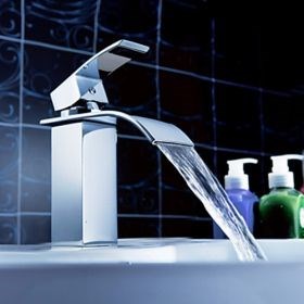Waterfall Bathroom Sink Faucet (Chrome Finish)--FaucetSuperDeal.com