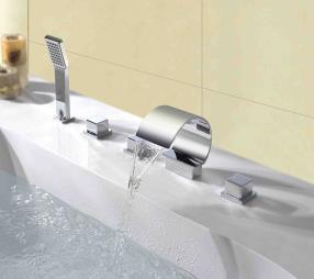 Three Handles Chrome plated Waterfall Bathtub Faucet--Faucetsdeal.com