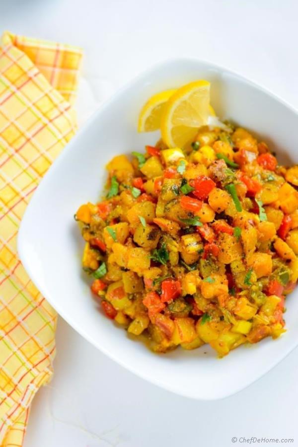 Potatoes, Squash and Poblano Curry Hash Recipe - ChefDeHome.com