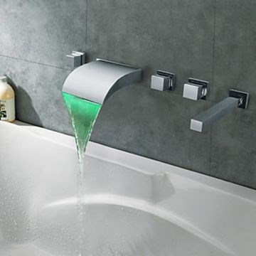 Chrome Finish Thermochromic LED Waterfall Bathroom Tub Faucet--Faucetsmall.com