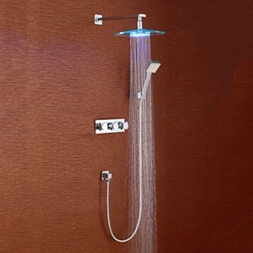 Contemporary LED Handshower Included Rain Shower Brass (Chrome) Shower Faucet--Faucetsmall.com