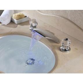 LED three sets of waterfall bathroom sink faucet with Chrome Finish--Faucetsdeal.com