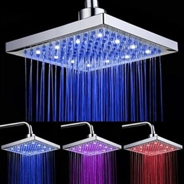 8 Inch Rectangle Brass Color Changing LED Light Shower Head--Faucetsmall.com