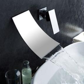 Contemporary Design Widespread (Chrome Finish) Waterfall Bathroom Sink Faucet--Faucetsdeal.com