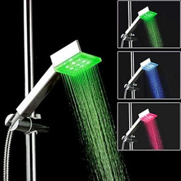 Contemporary Chrome Square Color Changing LED Hanldheld Shower Head--Faucetsmall.com