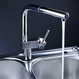 Single Handle Contemporary Solid Brass Pull Out Kitchen Faucet (Chrome Finish)--Faucetsuperseal.com
