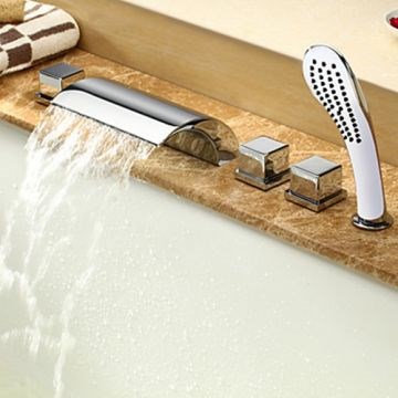 Contemporary Waterfall Tub Faucet with Hand Shower - Chrome Finish--Faucetsmall.com
