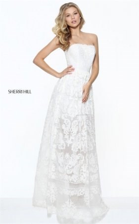 Cheap Sherri Hill 50878 Ivory Lace Strapless Appliques Wedding Dress Online